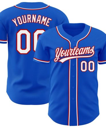 Custom Thunder Blue White-Red Authentic Baseball Jersey