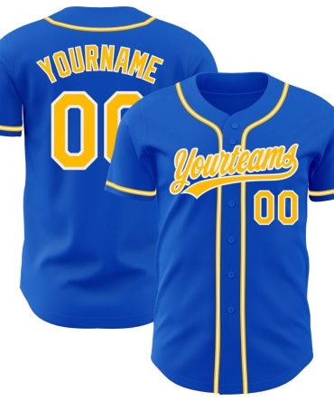 Custom Thunder Blue Gold-White Authentic Baseball Jersey