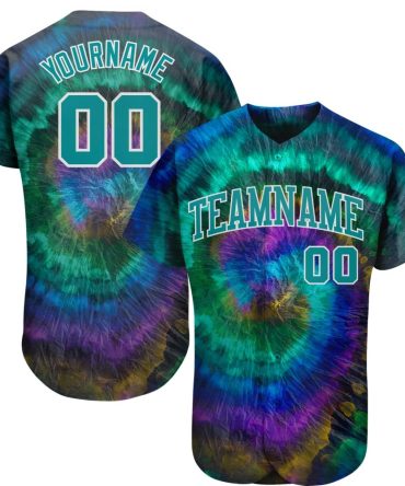 Custom Tie Dye Teal-White 3D Authentic Baseball Jersey