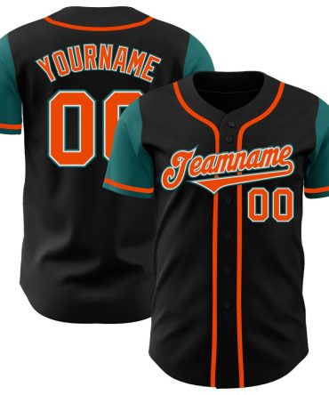 Custom Black Orange-Teal Authentic Two Tone Baseball Jersey