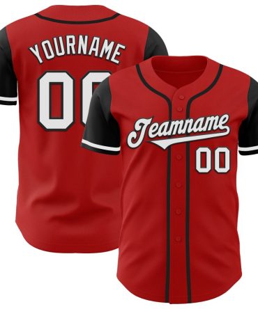 Custom Red White-Black Authentic Two Tone Baseball Jersey