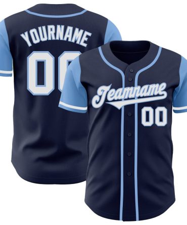 Custom Navy White-Light Blue Authentic Two Tone Baseball Jersey