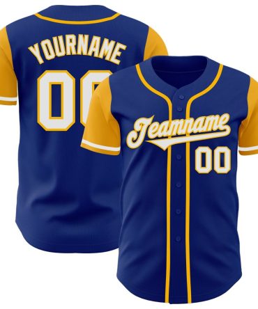 Custom Royal White-Gold Authentic Two Tone Baseball Jersey