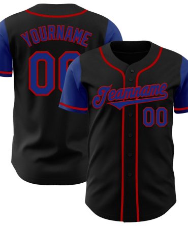 Custom Black Royal-Red Authentic Two Tone Baseball Jersey