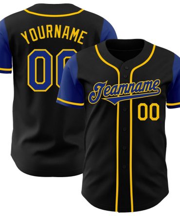 Custom Black Royal-Yellow Authentic Two Tone Baseball Jersey