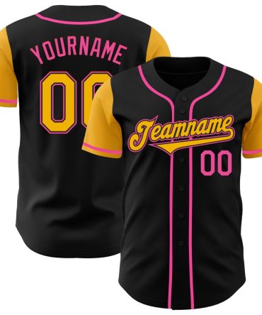 Custom Black Gold-Pink Authentic Two Tone Baseball Jersey