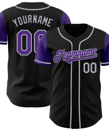 Custom Black Purple-Gray Authentic Two Tone Baseball Jersey