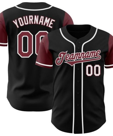 Custom Black Burgundy-White Authentic Two Tone Baseball Jersey