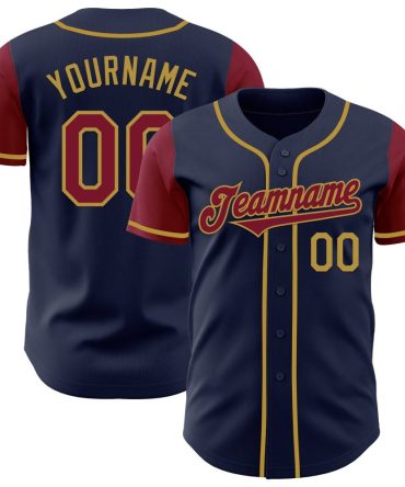 Custom Navy Crimson-Old Gold Authentic Two Tone Baseball Jersey
