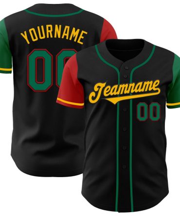 Custom Black Kelly Green Red-Gold Authentic Two Tone Baseball Jersey