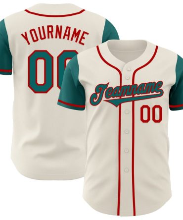 Custom Cream Teal-Red Authentic Two Tone Baseball Jersey