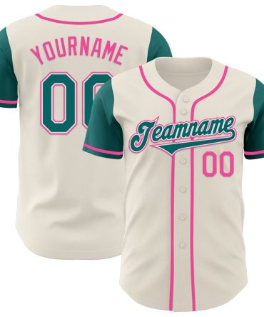 Custom Cream Teal White-Pink Authentic Two Tone Baseball Jersey