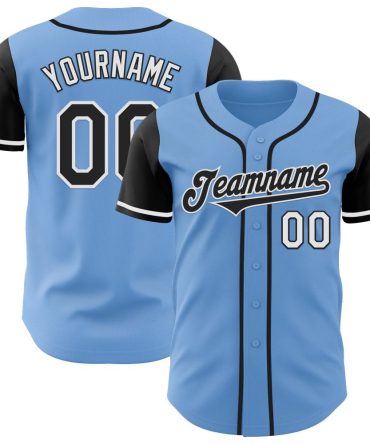 Custom Light Blue Black-White Authentic Two Tone Baseball Jersey