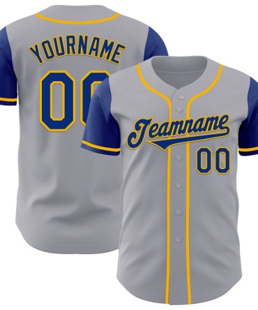 Custom Gray Royal-Gold Authentic Two Tone Baseball Jersey