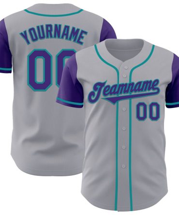 Custom Gray Purple-Teal Authentic Two Tone Baseball Jersey