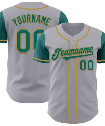Custom Gray Teal-Old Gold Authentic Two Tone Baseball Jersey