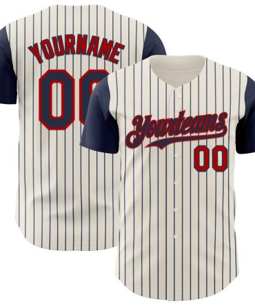 Custom Cream Navy Pinstripe Red Authentic Two Tone Baseball Jersey