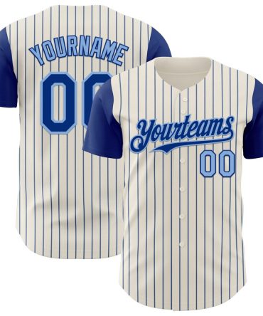 Custom Cream Royal Pinstripe Light Blue Authentic Two Tone Baseball Jersey