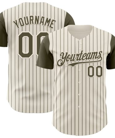 Custom Cream Olive Pinstripe Olive Authentic Two Tone Baseball Jersey