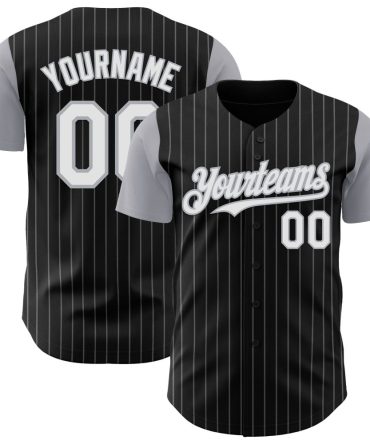 Custom Black Gray Pinstripe White Authentic Two Tone Baseball Jersey