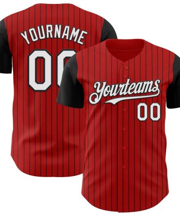 Custom Red Black Pinstripe White Authentic Two Tone Baseball Jersey