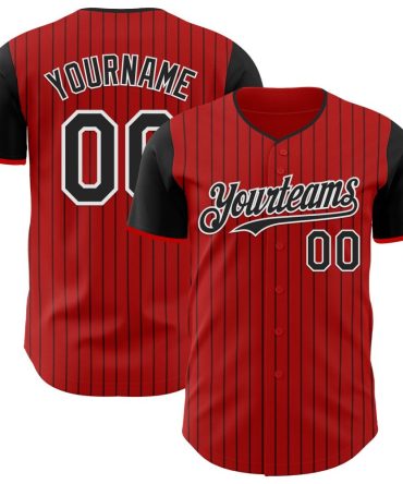 Custom Red Black Pinstripe White Authentic Two Tone Baseball Jersey