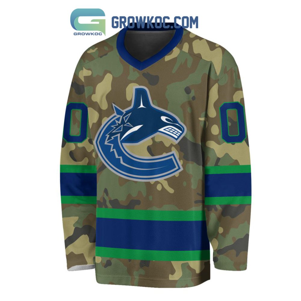 Vancouver Canucks Special Camo Veteran Design Personalized Hockey Jersey - Image 2