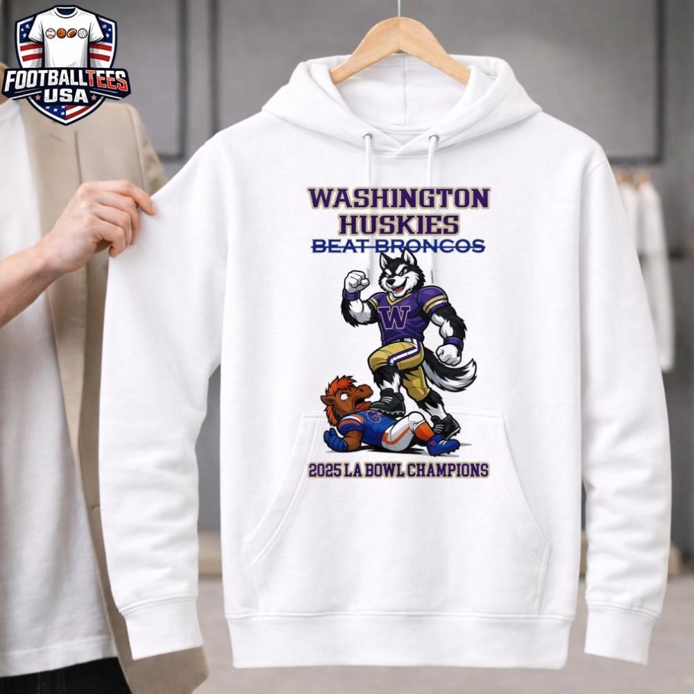 Washington Huskies Beat Broncos Ncaa 2025 La Bowl Champions Mascot T-Shirt - Image 2