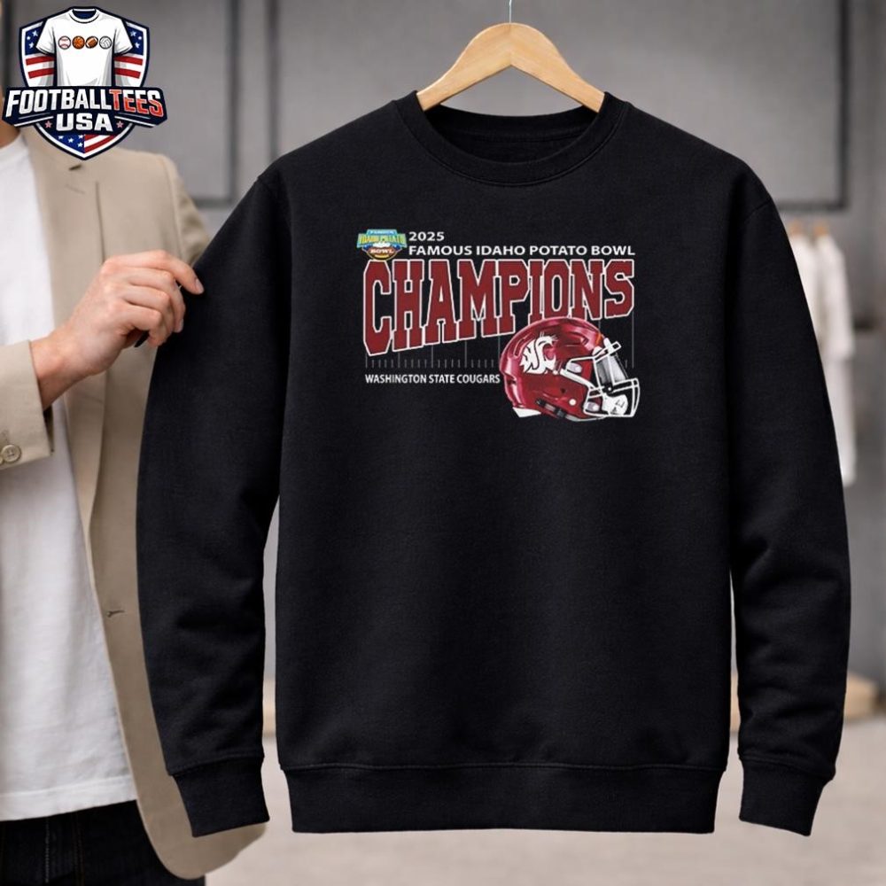 Washington State Cougars Football Are 2025 Famous Idaho Potato Bowl Champions Helmet At Albertsons Stadium In Boise Idaho On December 22 2025 Unisex Shirt - Image 2