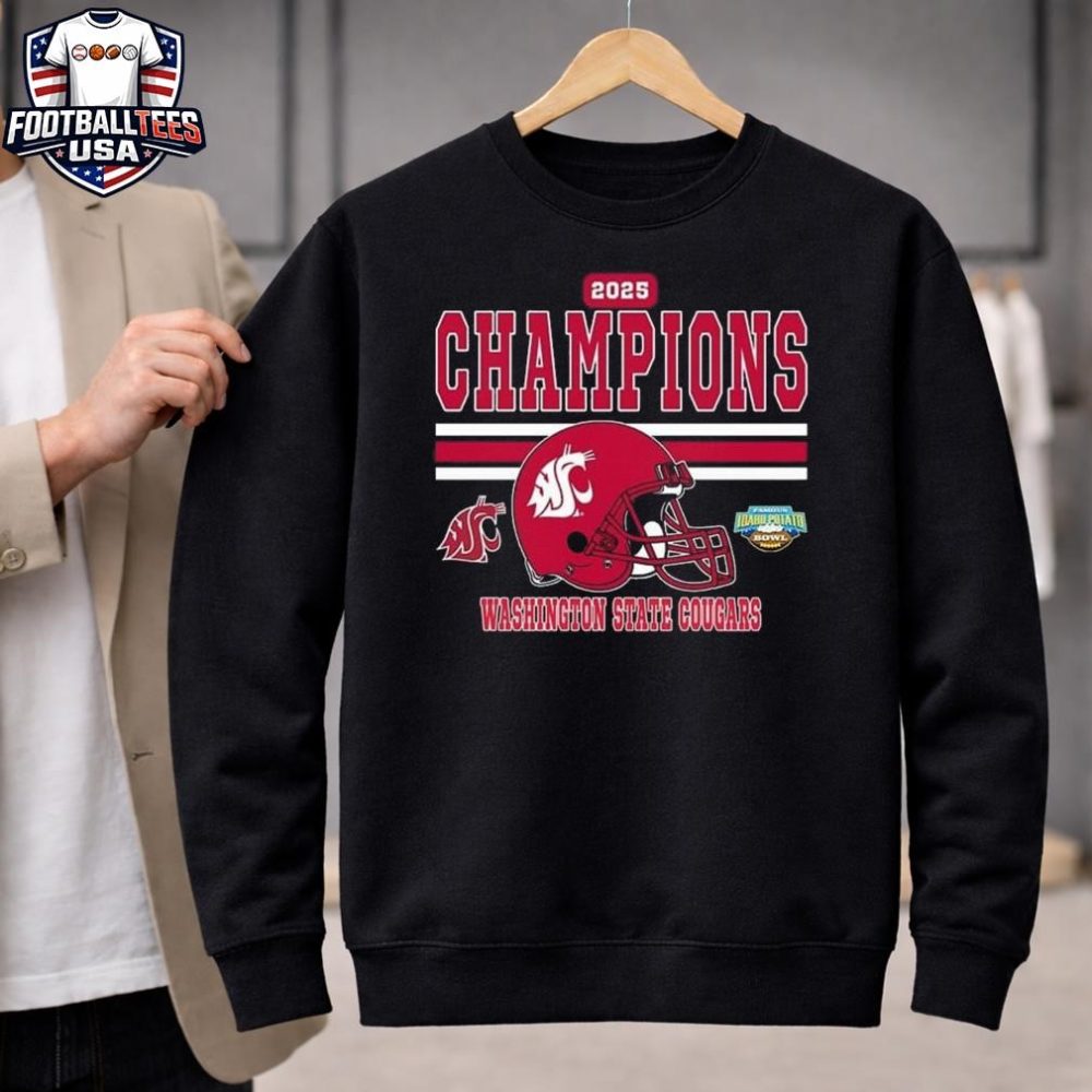 Washington State Cougars Football Named To Champions 2025 Famous Idaho Potato Bowl Helmet Unisex Shirt - Image 2