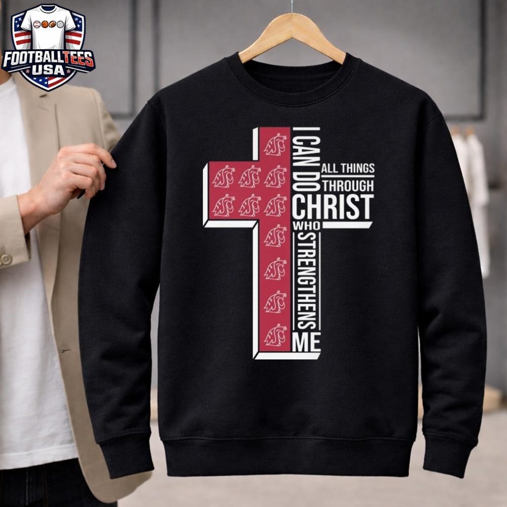 Washington State Cougars I Can Do All Things Through Christ Who Strengthens Me Cross 2026 Unisex Shirt - Image 2