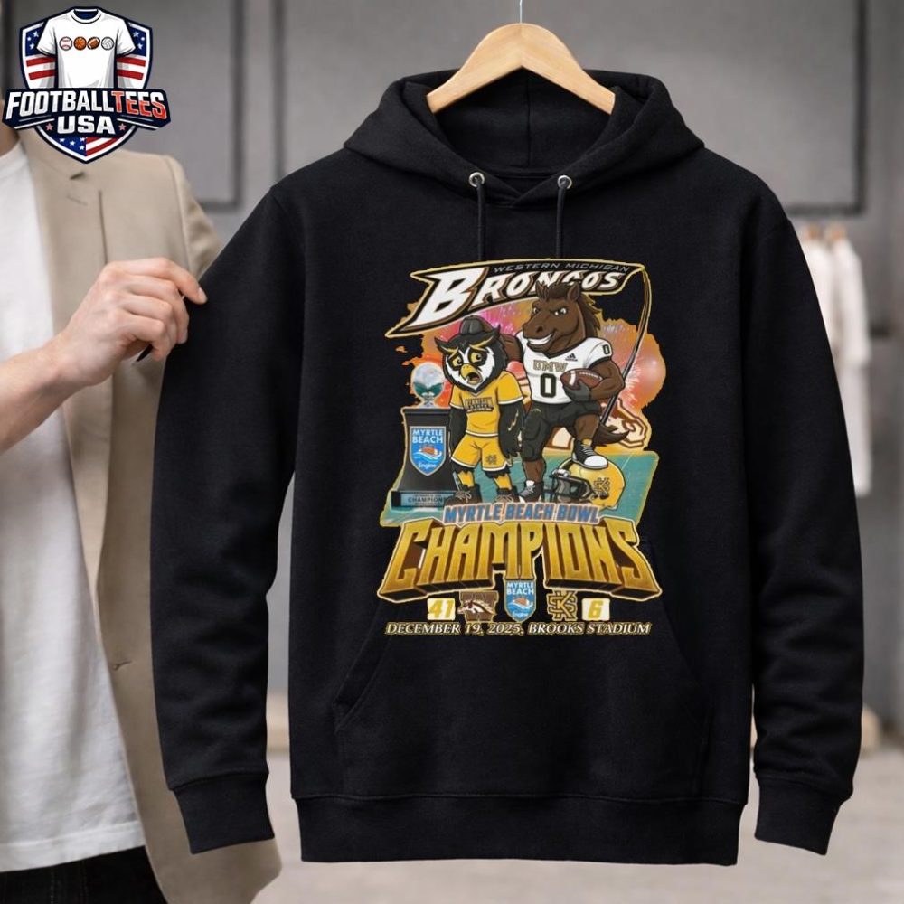 Western Michigan Broncos Myrtle Beach Bowl Champions 2025 Beat Kennesaw Mascot T-Shirt - Image 3