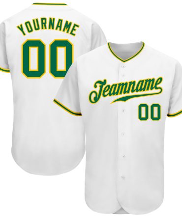 Custom White Kelly Green-Gold Authentic Baseball Jersey