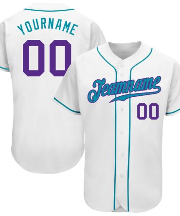 Custom White Purple-Teal Authentic Baseball Jersey