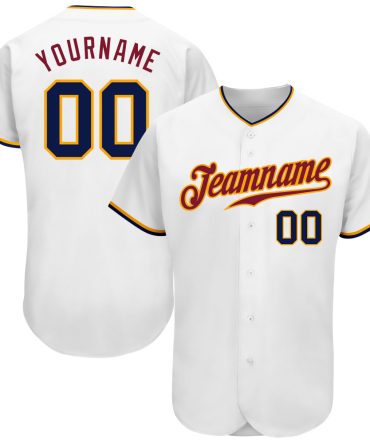 Custom White Navy-Gold Authentic Baseball Jersey