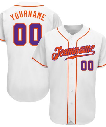 Custom White Purple-Orange Authentic Baseball Jersey