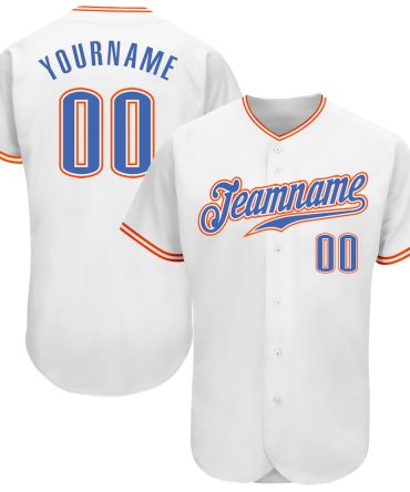 Custom White Blue-Orange Authentic Baseball Jersey