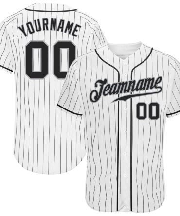 Custom White Black Pinstripe Black-Gray Authentic Baseball Jersey