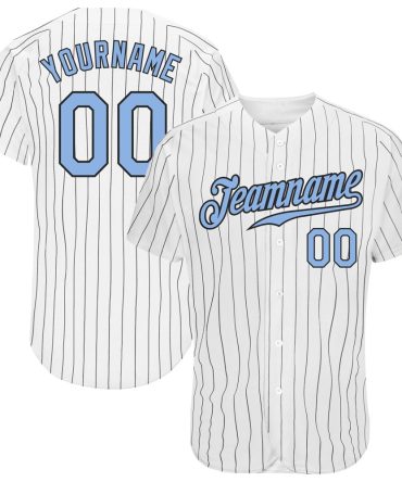 Custom White Black Pinstripe Light Blue-Black Authentic Baseball Jersey
