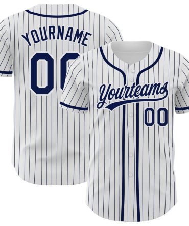 Custom White Navy Pinstripe Navy Authentic Baseball Jersey