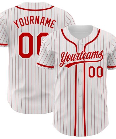 Custom White Red Pinstripe Red Authentic Baseball Jersey