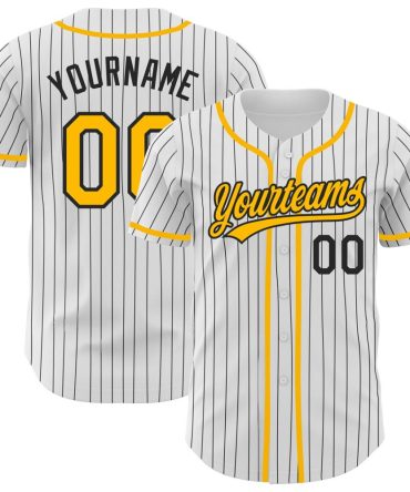 Custom White Black Pinstripe Gold Authentic Baseball Jersey
