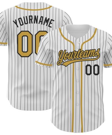 Custom White Black Pinstripe Old Gold Authentic Baseball Jersey