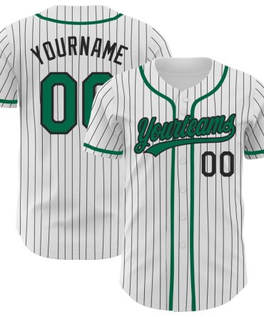 Custom White Black Pinstripe Kelly Green Authentic Baseball Jersey