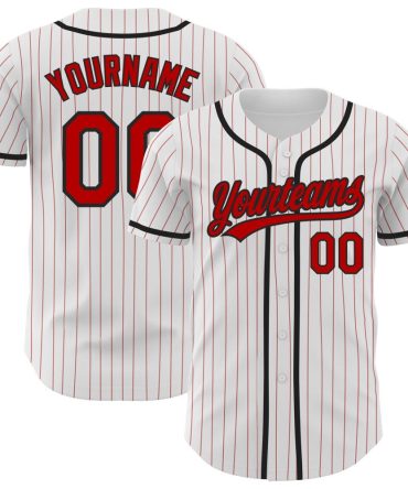 Custom White Red Pinstripe Red-Black Authentic Baseball Jersey