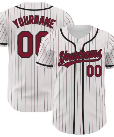Custom White Crimson Pinstripe Crimson-Black Authentic Baseball Jersey