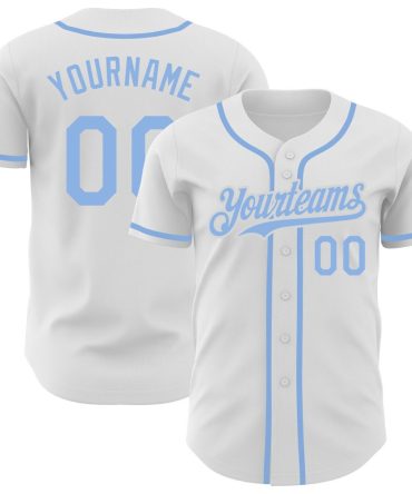 Custom White Light Blue Authentic Baseball Jersey