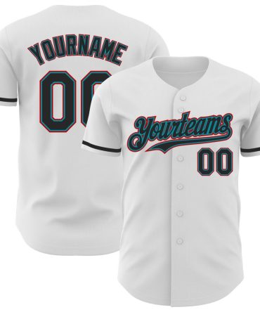 Custom White Black Teal-Red Authentic Baseball Jersey