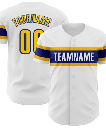 Custom White Yellow-Royal Authentic Baseball Jersey