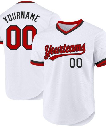 Custom White Red-Black Authentic Throwback Baseball Jersey